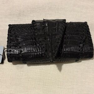 Black Crocodile Embossed Clutch